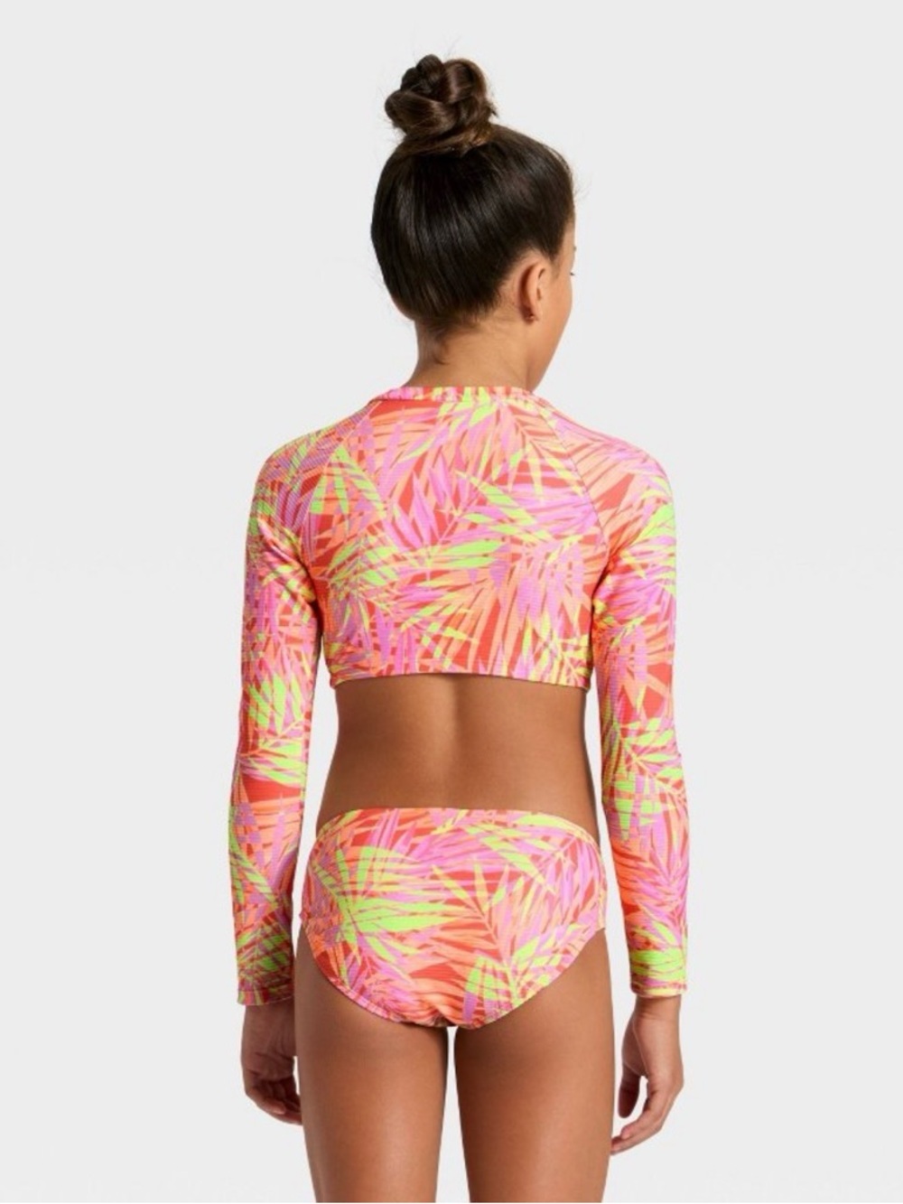 Cat & Jack Neon Leaf Print Swim Set - Pink/Green/Lavender. Sz M 8 - Picture 2 of 3